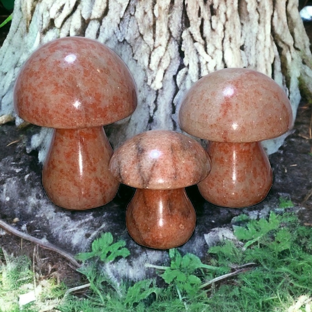 Peach Orange Aventurine Quartz Mushrooms Set of 3 Staggered Made in Italy Decor